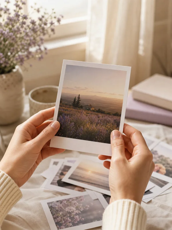 Друковані фото й Polaroid на світлому столі